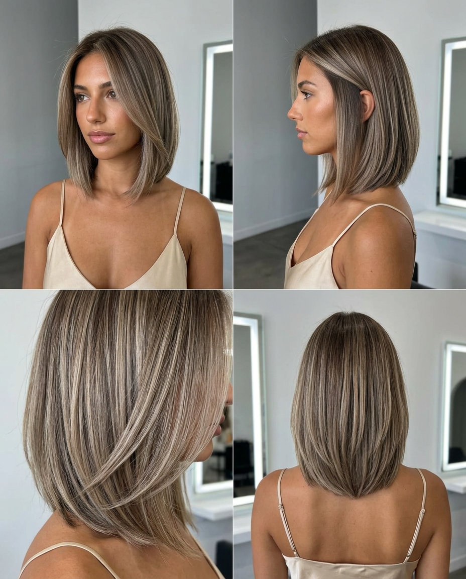 asymmetrical bob haircut with chai latte balayage, face-framing dimension for summer 2026