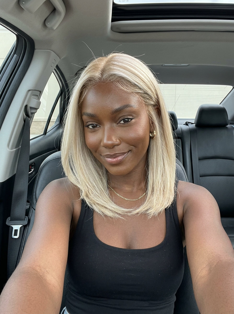 short piecey haircut in ultra-light champagne blonde with fine babylights for summer