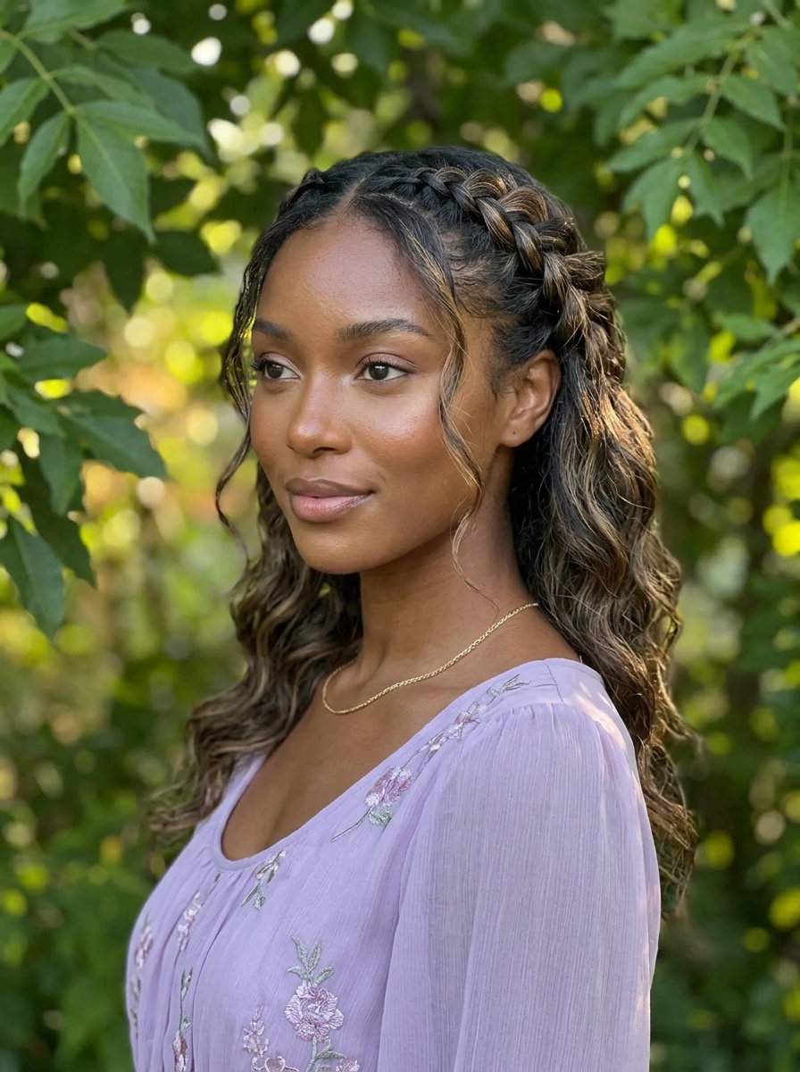 Regal Braided Crown with Gold Highlights 2026 long braided crown with champagne bronze, muted gold, and soft highlights for a regal look
