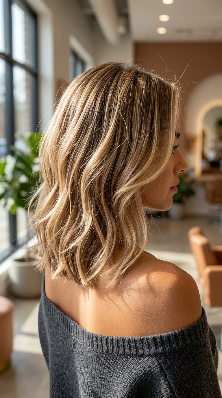 long champagne honey blonde hair with balayage, toasted honey, dimensional lowlights — soft effortless