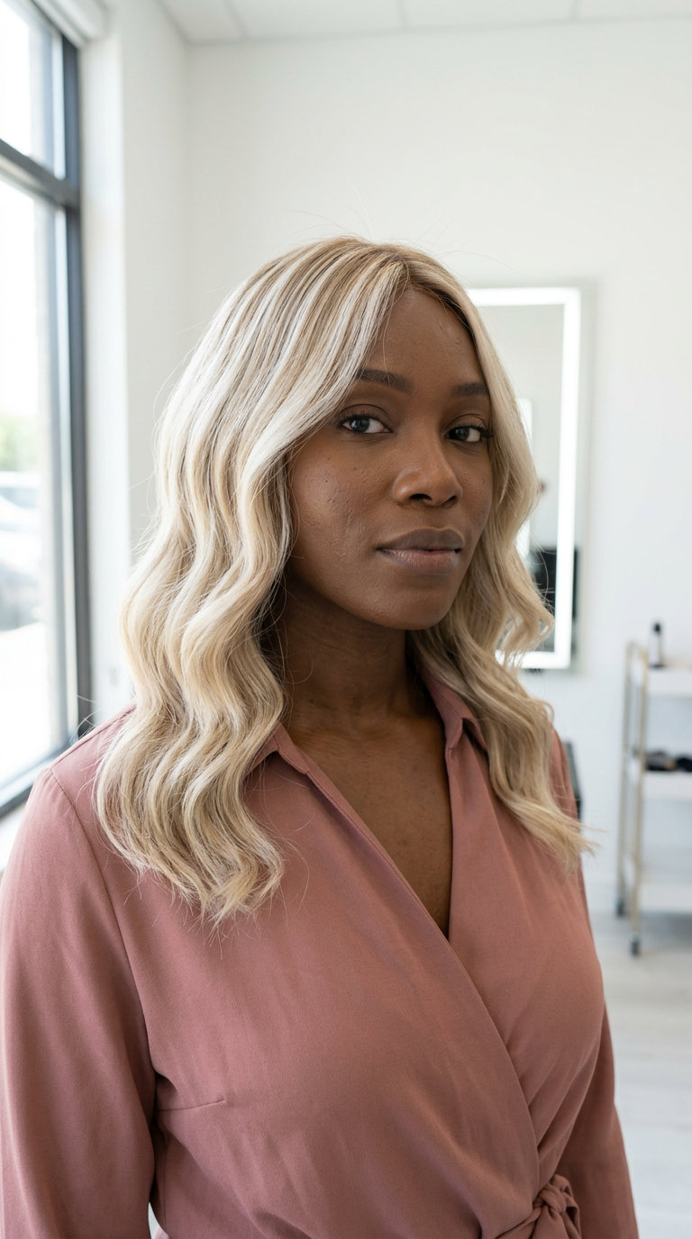 long champagne pop blonde hair with platinum streaks for summer