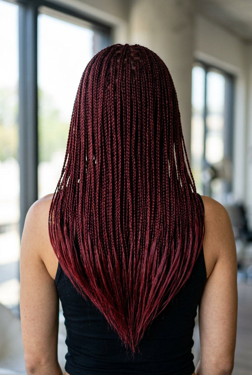 Edgy Cherry Cola Liquid Braids 2026 long cherry cola liquid micro braids with v-cut ends for concert