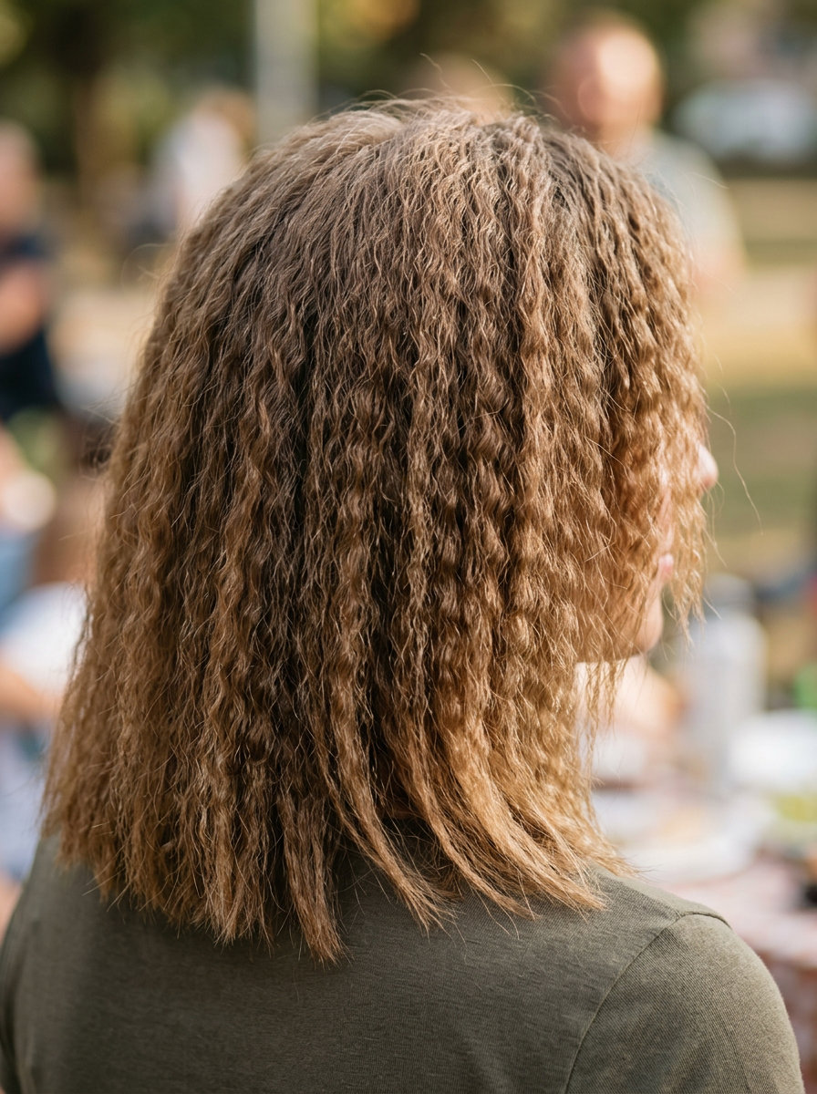 Festival Crimp: Vibrant Copper-Red Hair 2026 long warm copper-red crimped hair with defined texture and playful vibe for festival