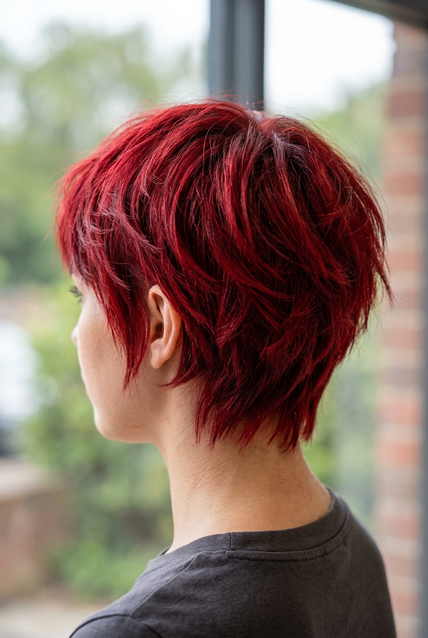 Crimson Copper Textured Bob 2026 short textured bob haircut with crimson copper orange strawberry blonde accents for summer