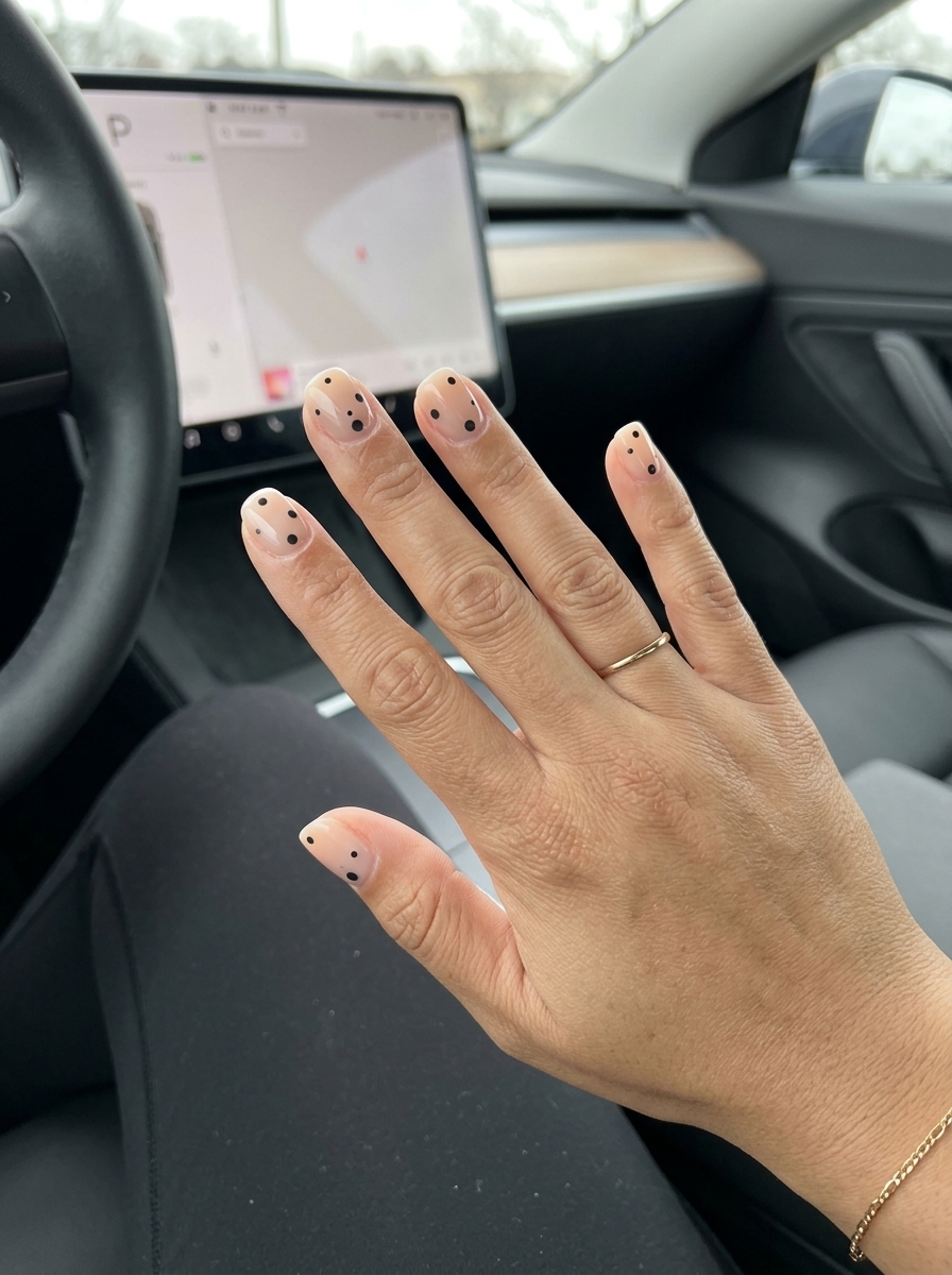 Chic Nude Dotty Squoval Nails 2026 Chic Nude Dotty Squovals nails for cute summer nails 2026, perfect for daily wear and work.