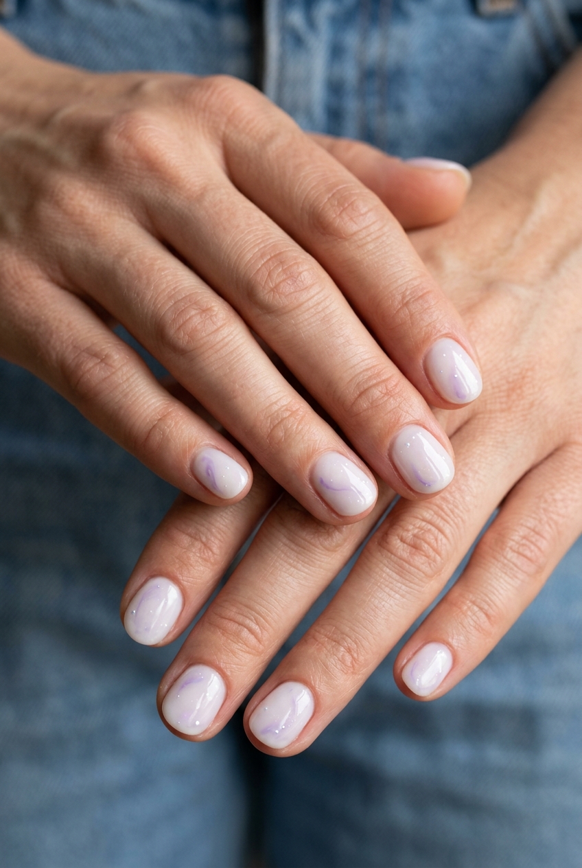 Dreamy Lavender Milk Bath Round Nails 2026 Dreamy Lavender Milk Bath Round nails for cute summer nails 2026, ideal for weddings and showers.