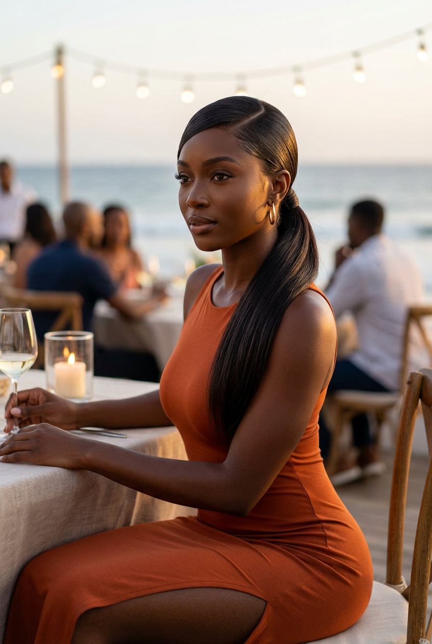 Sleek Summer Side Pony 2026 medium-length sleek side pony with deep espresso, cool black, and high-gloss finish for sophisticated chic