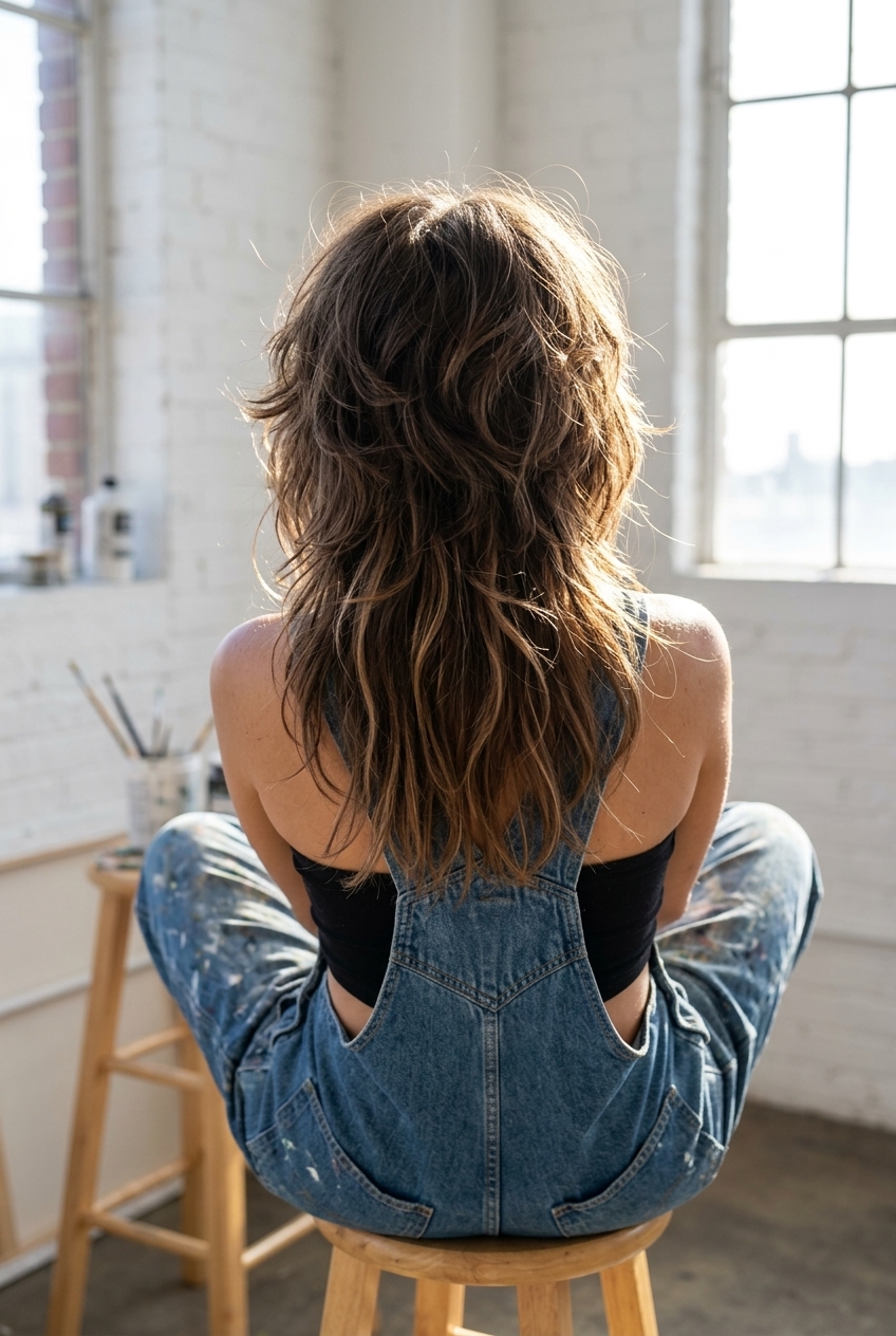 Modern Medusa Shag: Bold Layers & Heavy Fringe 2026 mid-length shag haircut with dimensional brunette, disconnected layers, and heavy fringe for summer