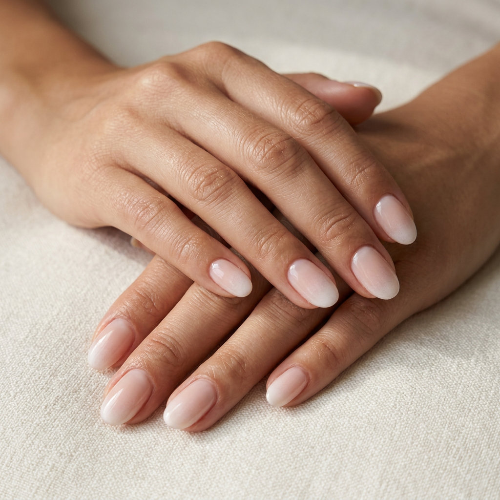 Easy Summer Nails 2026: Ethereal White Aura Romantic soft white aura gradient oval nails for easy summer nails 2026. Bridal shower ready.