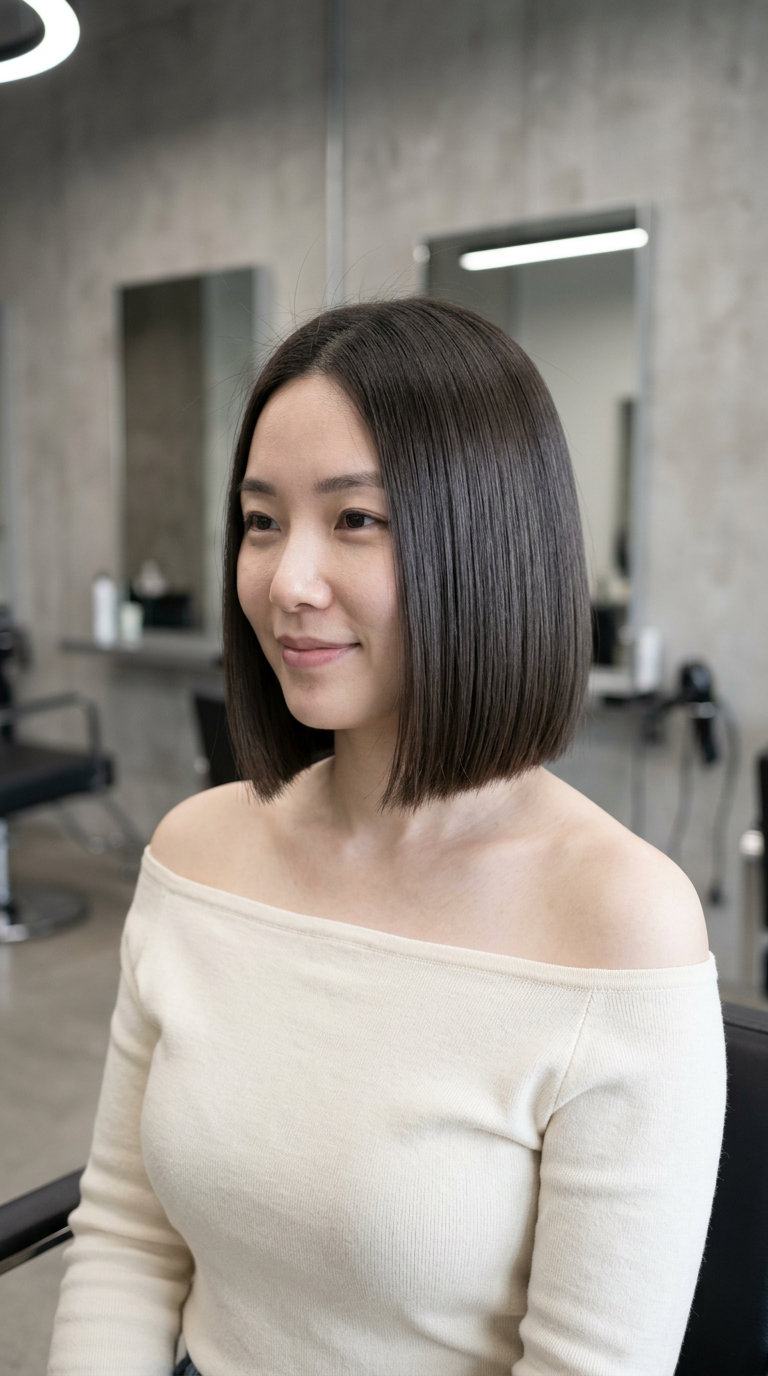 Espresso Martini Gloss Bob 2026 chin-length blunt bob with espresso brunette, cool ash undertones, high-gloss — sophisticated & chic