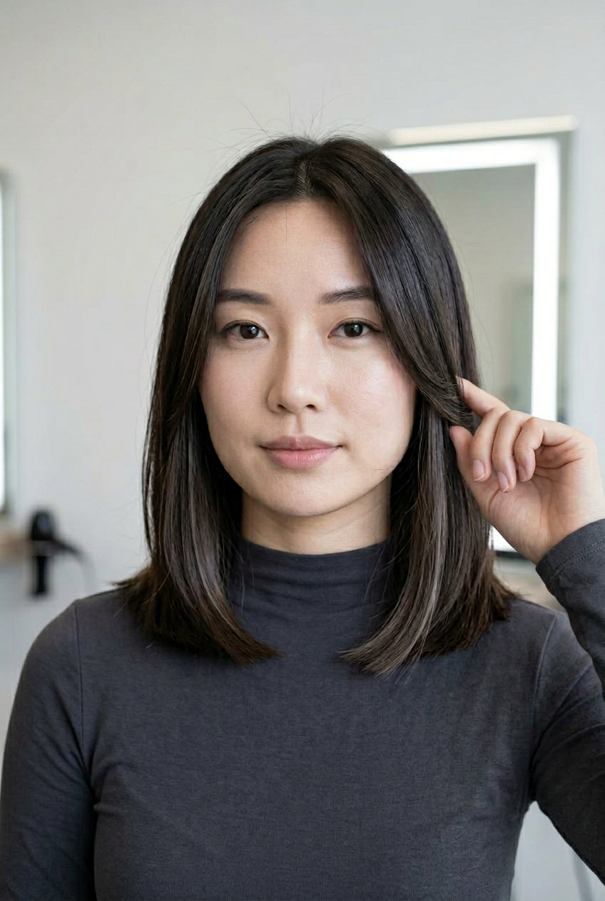 Espresso Contour Power Lob 2026 medium layered lob haircut with deep espresso brunette, internal layers, no bangs — sophisticated polished 2026