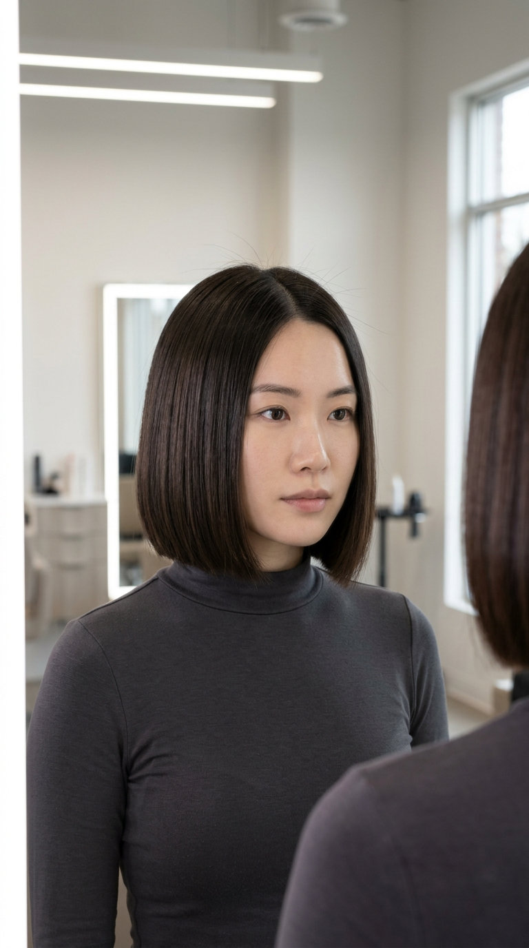 Chic Espresso Bob for Thin Fine Hair 2026 chin-length espresso bob with blunt ends and a sharp center part for summer