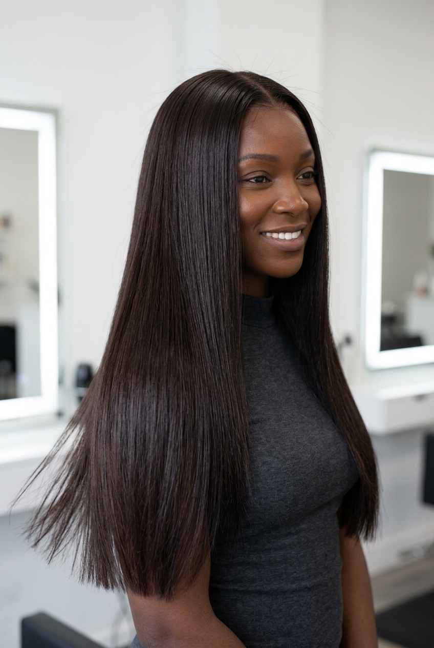 long blunt haircut with espresso martini gloss brunette and cool undertones for summer