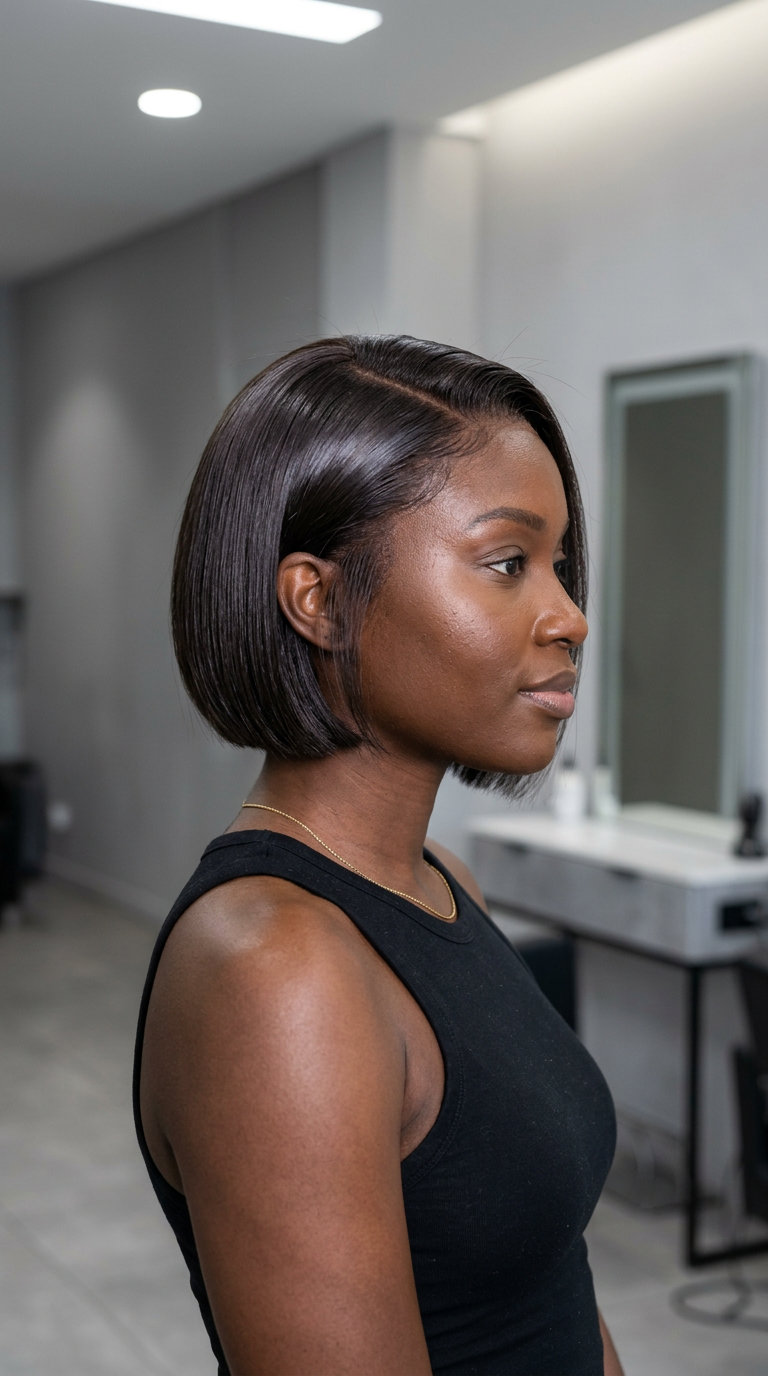 Espresso Power Bob 2026 short espresso bob with cool undertones, blunt cut, no bangs — edgy modern minimalist
