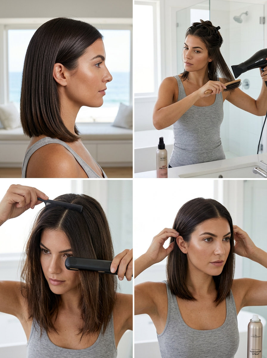 Sleek Summer Lob: Minimalist Hairstyle 2026 shoulder-length espresso sleek lob with blunt ends for cafes