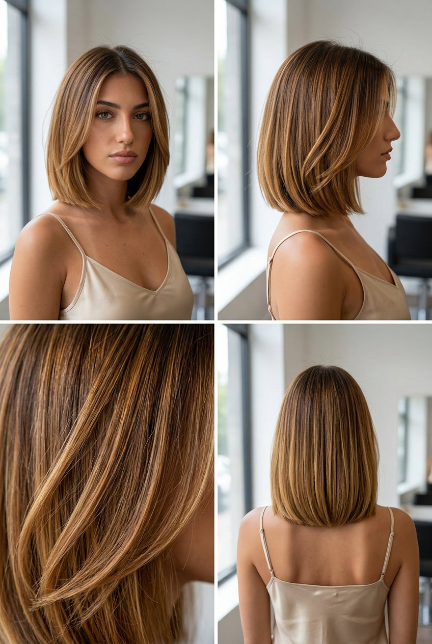 shoulder-length honey balayage bob with blunt ends for summer 2026