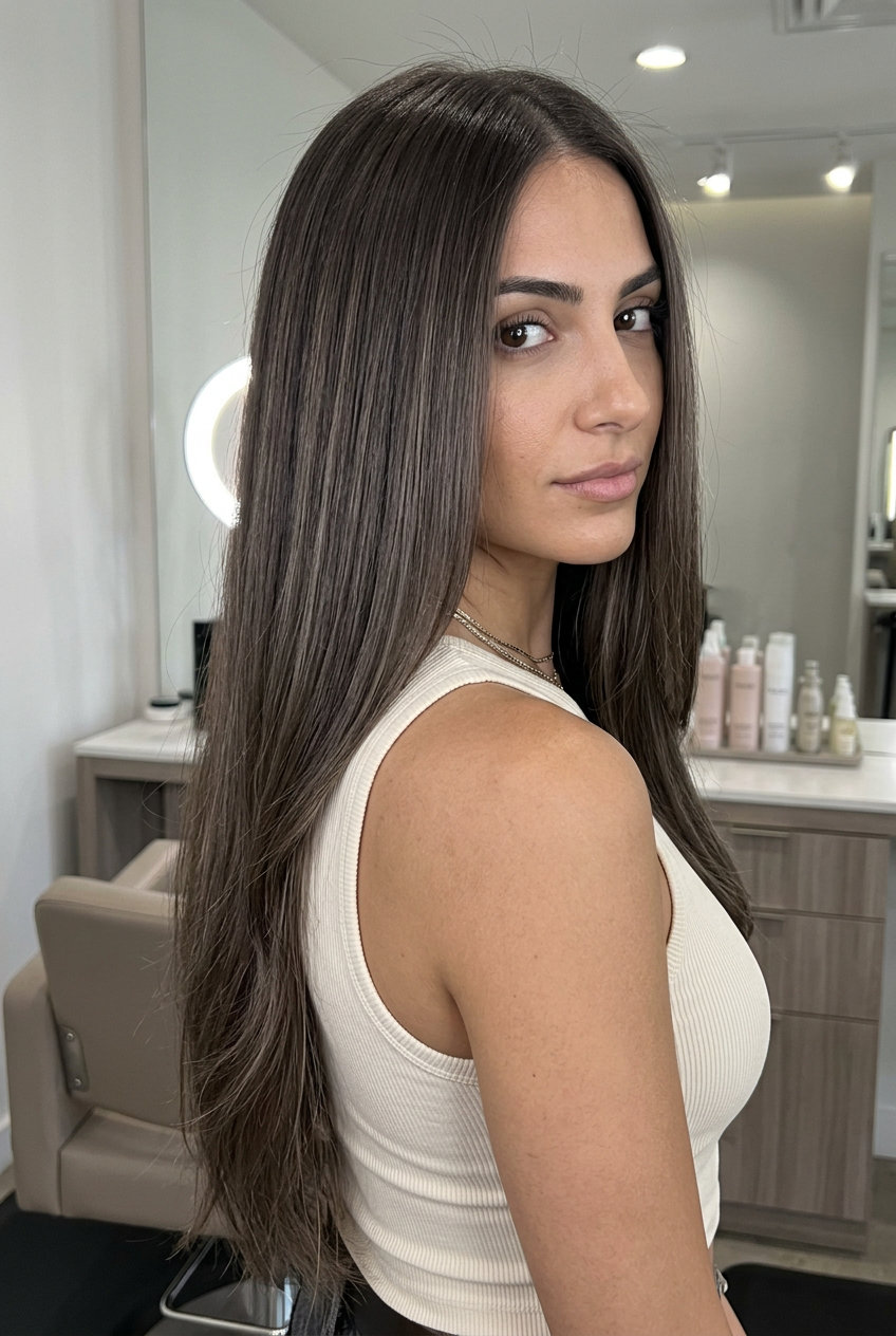 Iced Mocha Ultra Long Hair 2026 ultra-long iced mocha brunette with blunt ends and minimal layers for 2026