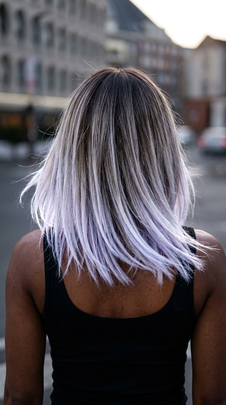 short layered ombre with icy platinum blonde, extreme melt, textured layers — edgy festival look