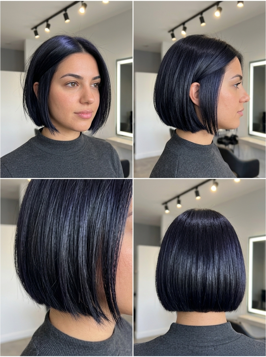 Jet Black Textured Bob 2026 short textured bob haircut with jet black blue undertones for summer