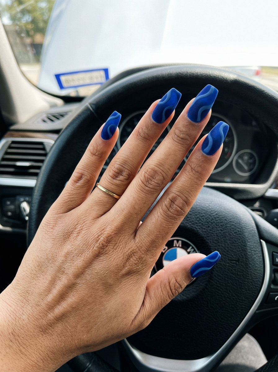 Deep Sea Velvet Swirls nails for june nails 2026 summer trends. Sophisticated, mysterious.