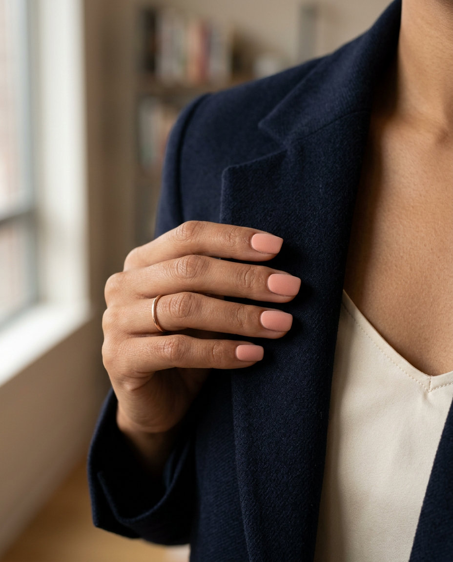 Velvet Peach Matte nails for june nails 2026 summer trends. Minimalist, sophisticated.