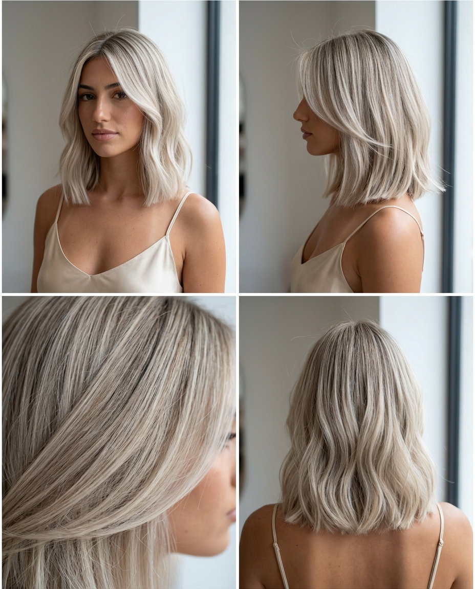 Scandi Wave Lob for Thin Fine Hair 2026 shoulder-length linen blonde lob with blunt ends and face-framing for summer