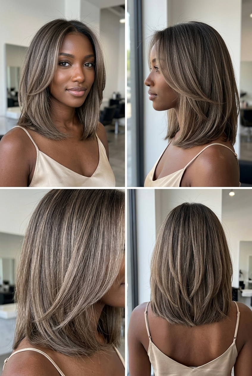 collarbone-length pearlescent tousled lob with wispy face-framing layers for boho chic