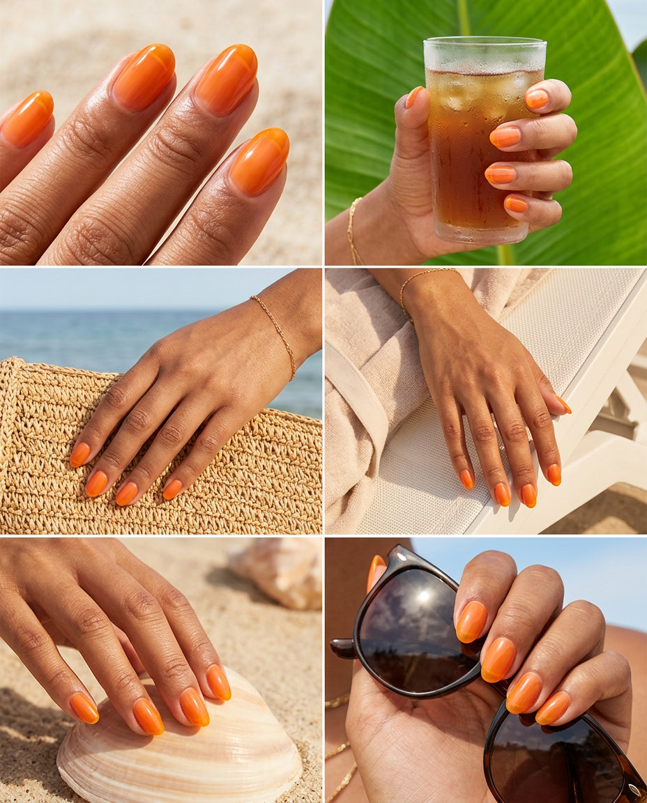 Juicy melon French oval summer nails 2026 for all skin tones, ideal for festivals and vacations.