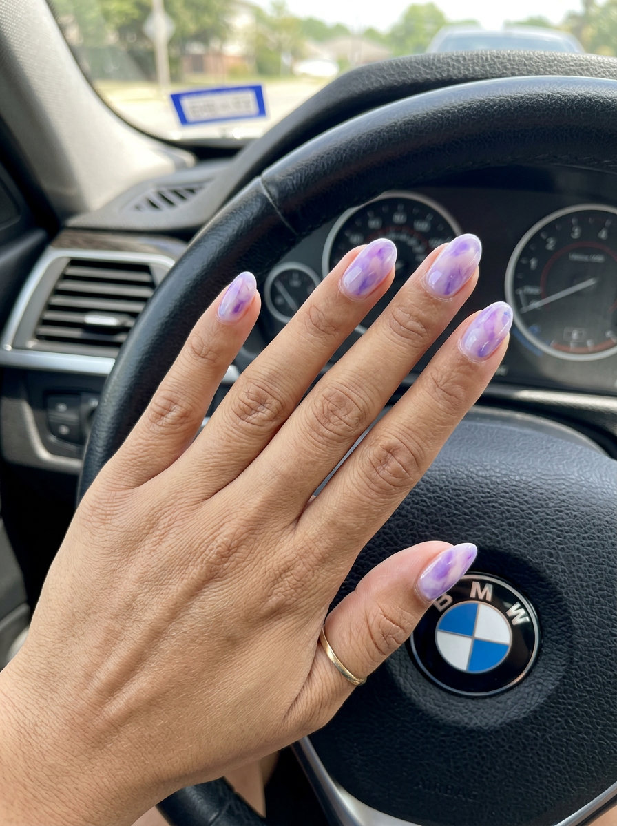 Abstract Watercolor Lavender Haze Oval nails: artistic, dreamy, romantic for date night 2026.