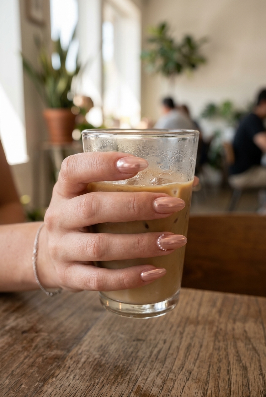 Sheer Rose Gold Glazed Oval nails: romantic, ethereal, luminous for wedding guest 2026.
