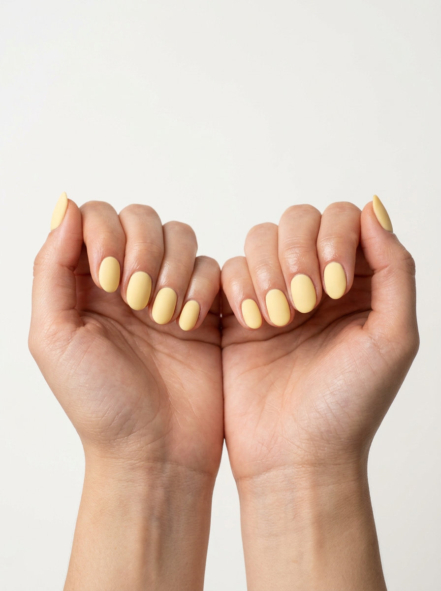 Velvet Butter Matte Oval nails for daily wear, casual brunch, and work. Sophisticated oval summer nails 2026.