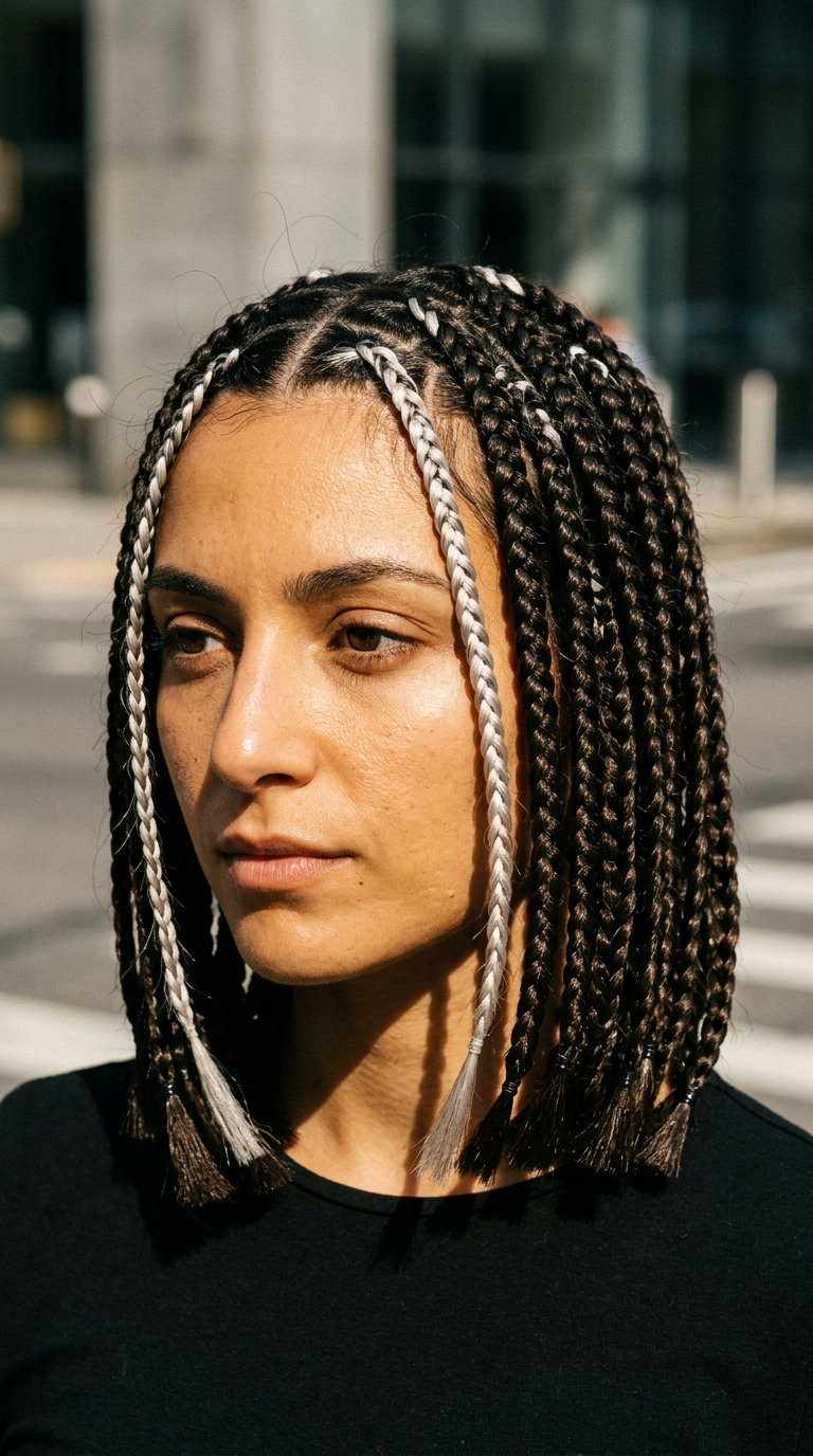 medium iced platinum and espresso roast box braids with micro-braids
