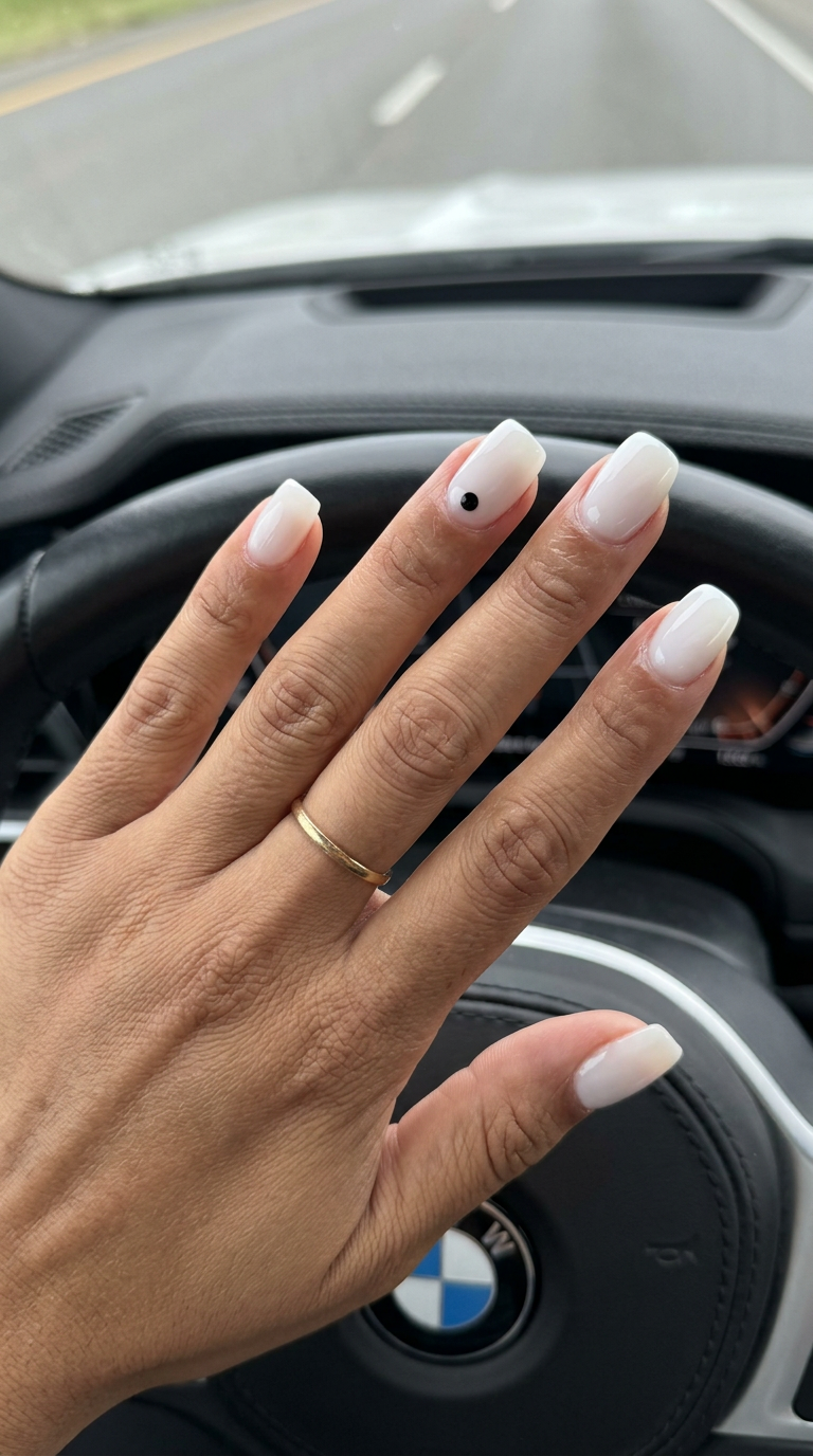 Minimalist Dot Statement nails for summer classy nails 2026. Edgy sophistication on soft square nails for parties.