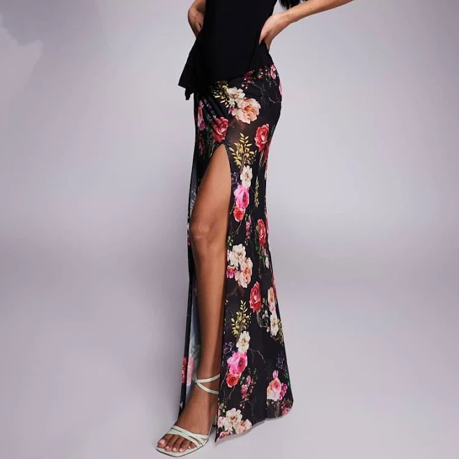 skirt AFRM built-in hotpant thigh split maxi skirt in black summer rose ASOS $74