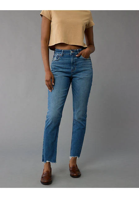 jeans American Eagle Strigid Mom Jean for Women in Deep Sea Blue Medium-Wash Jeans American Eagle Outfitters $37.46