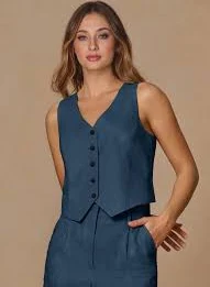 vest Belicia Dark Navy 100% Linen Vest Azazie.com $49