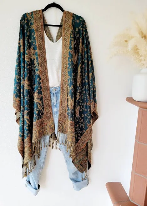 longline duster Boho Paisley Paisley Tassel Cardigan Etsy - Seller $61.3