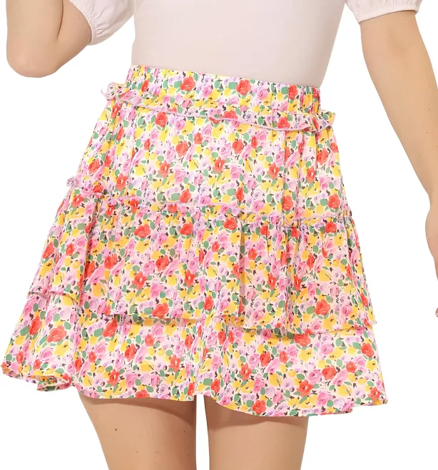 skirt Daring Diva Women's Elastic Waist A-Line Ruffle Floral Mini Skirt Walmart $23.99