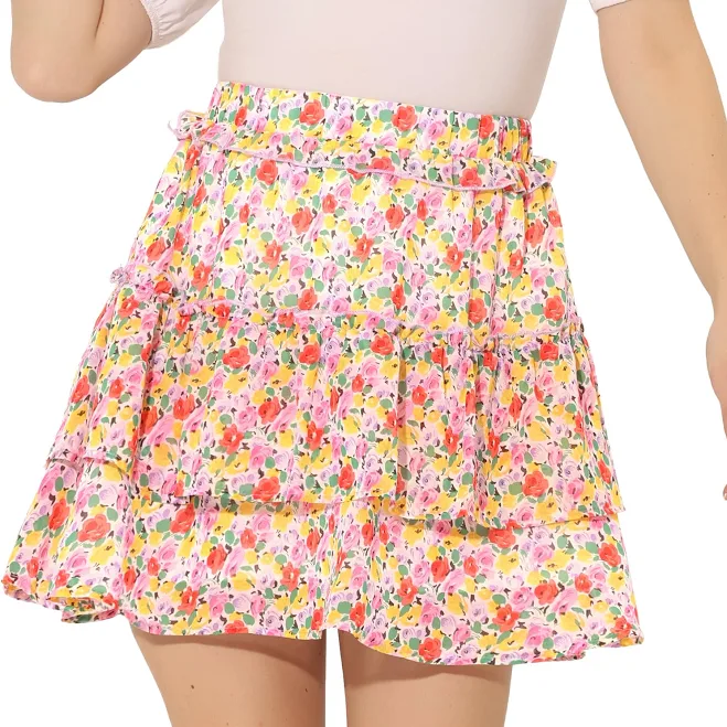 skirt Daring Diva Women's Elastic Waist A-Line Ruffle Floral Mini Skirt Walmart $23.99