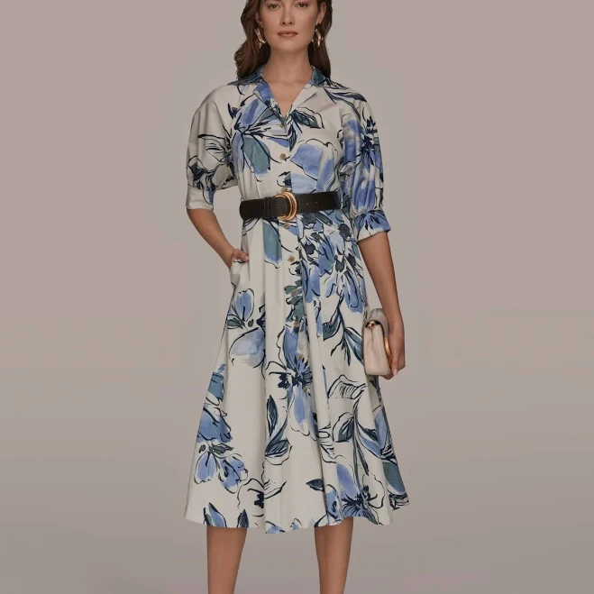 dress Donna Karan Women's Floral Print Cotton Midi Shirt Dress Macy's $139.3