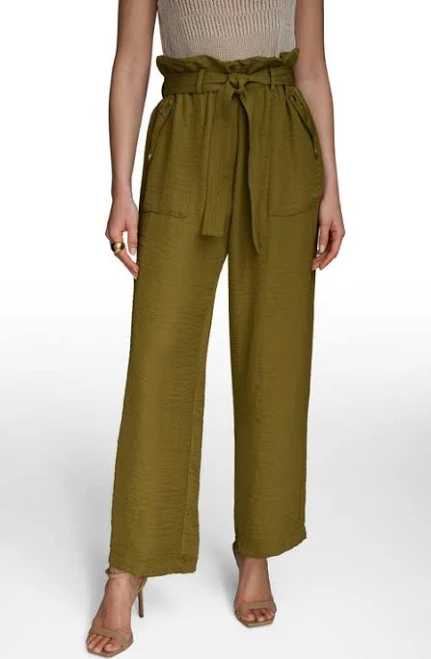 pants Donna Karan Women's Paperbag Waist Straight-Leg Ripple Twill Pants Nordstrom $109