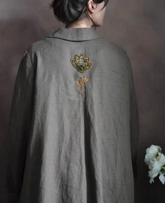 trench coat Embroidered Linen Boho Coat Etsy - Moliqlinen $142.2