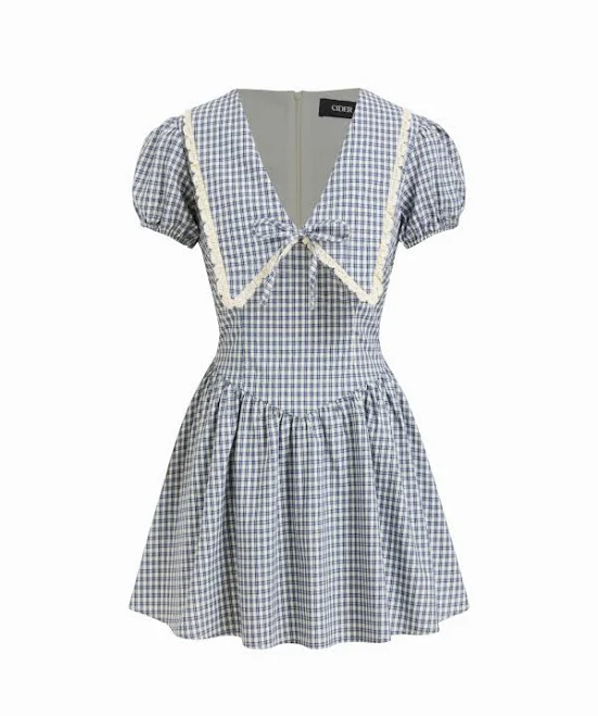 dress Gingham Puff Sleeve Babydoll Mini Dress Cider $47.9