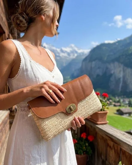 bag Handmade Straw Leather Clutch Bag Etsy - Seller $85.48