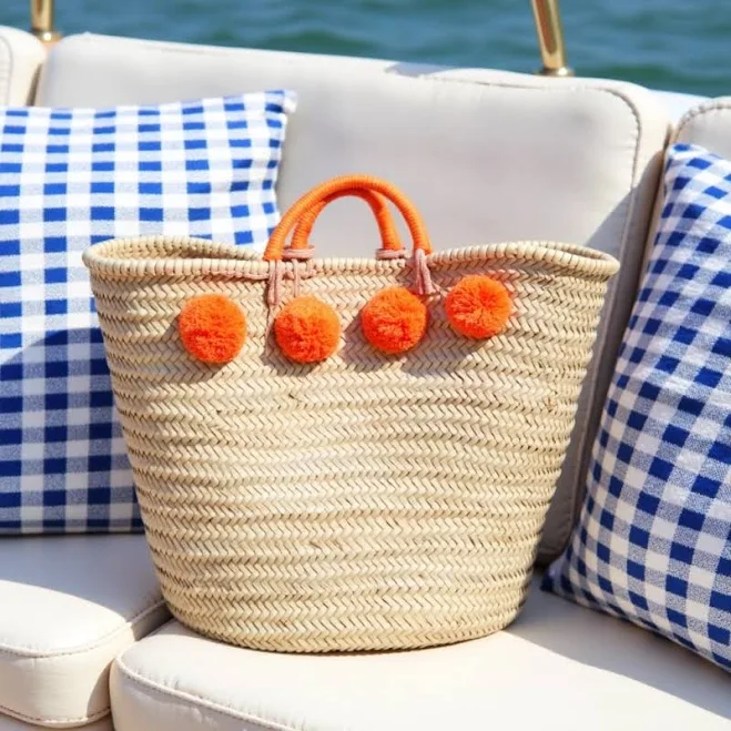 bag Handwoven Straw Tote Bag with Pom-Pom Marrakeche Crafts $75