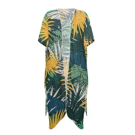 longline duster Hellhero Women's Tropical Palm Leaf Print Lightweight Breathable Kimono Cover Up Walmart - HELLHERO $21.99