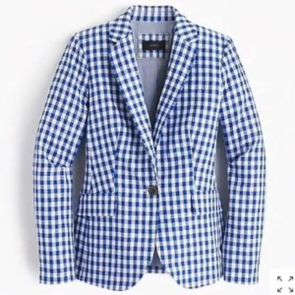 blazer J. Crew Jackets & Coats | J. Crew Campbell Linen Blazer Blue White Gingham Check Single Button 00 | Color: Blue/White | Size: 00 | Pm-74182021's Poshmark $88