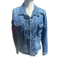 denim jacket J. Crew Womens Lg Blue Cotton Denim Jacket Button Up Classic Trucker Medium Wash MY BAG $51