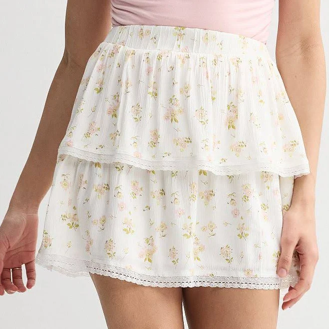 skirt Juniors' SO Tiered Mini Skirt, Women's, Size: XL, Creamy Peach Floral Kohl's $7.86