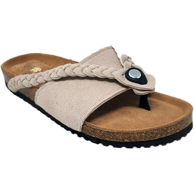 shoes Leather Braided Thong Footbed Sandal by Gaahuu Women's Woman Within $31.99